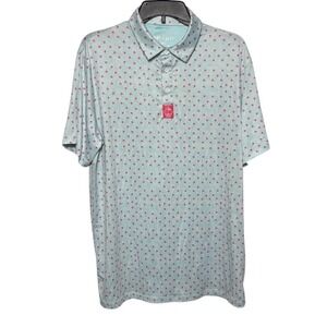 Pins &‎ Aces Golf Polo Size Large Blue Pink Palm Trees Geometric